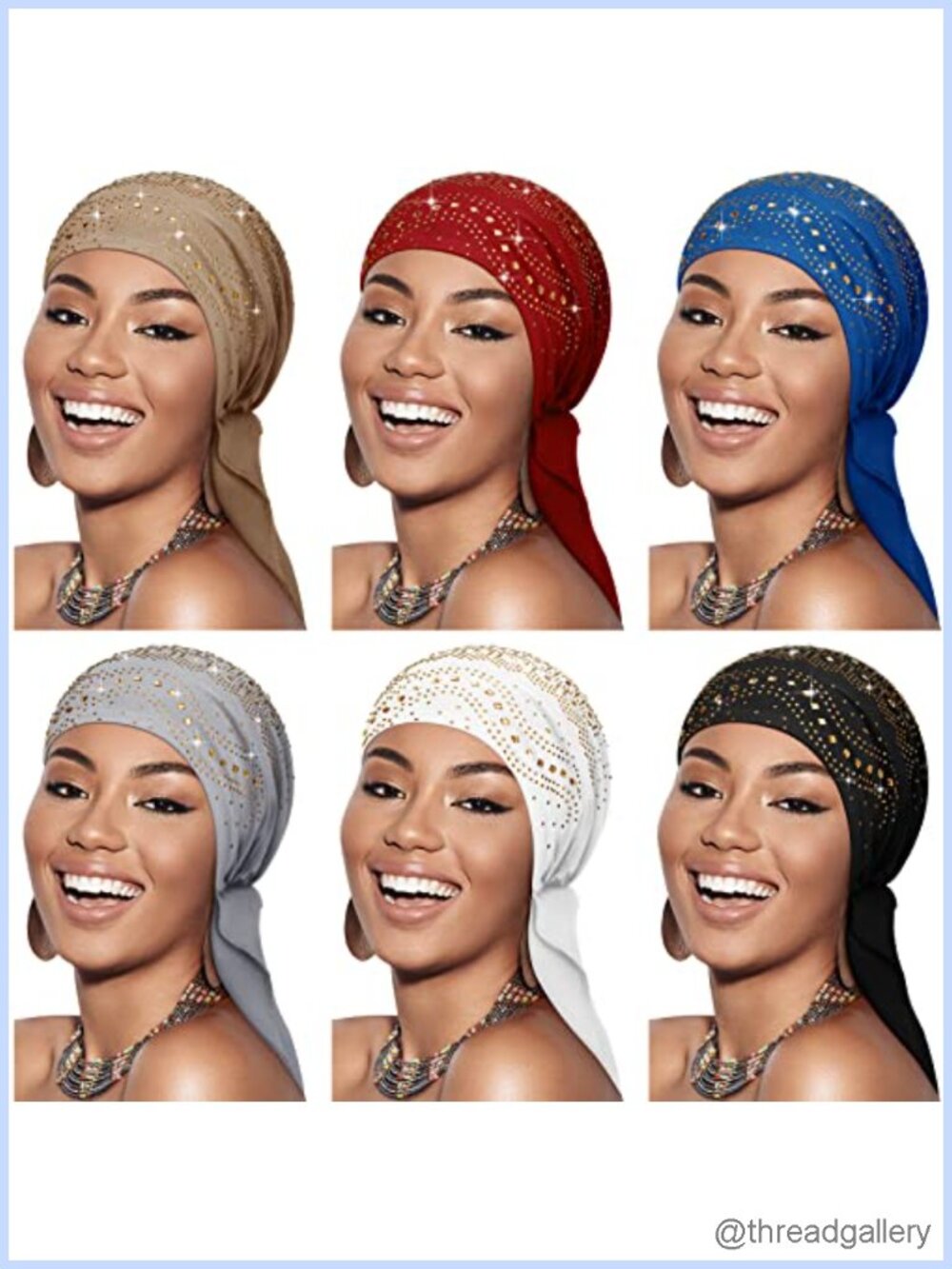 6 Pack Pre-tied Head Scarf Headwrap Rhinestone Chemo Headwear for Women